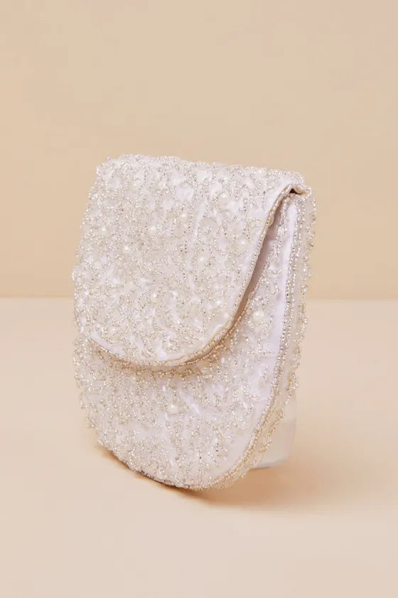 Glittery Babe Ivory and Silver Beaded Pearl Crossbody Bag sold by Lulus product image thumbnail 3