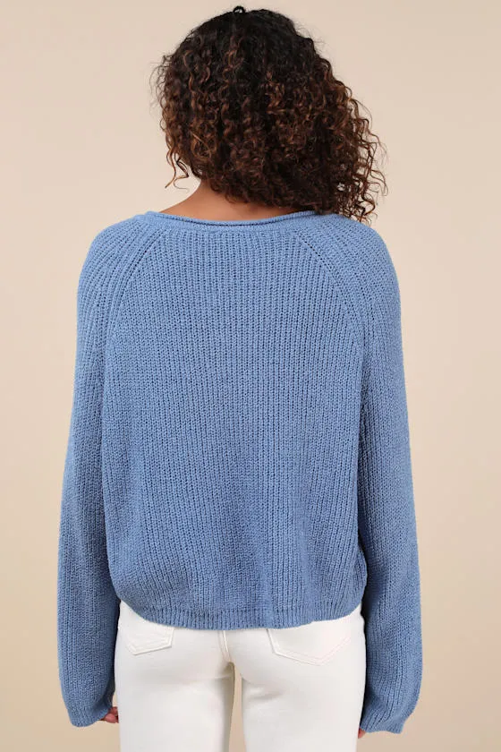 Deela Blue V-Neck Pullover Sweater sold by Lulus product image thumbnail 2