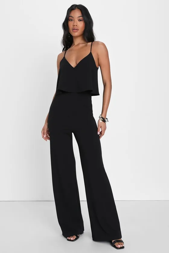 Make It a Date Black Sleeveless Wide-Leg Jumpsuit sold by Lulus