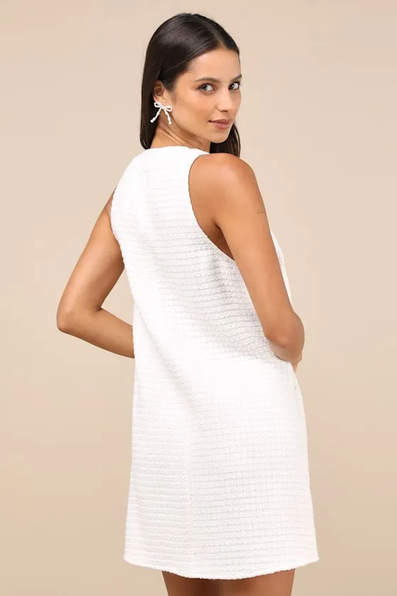 Elevated Concept White Tweed Lurex Button-Front Shift Mini Dress sold by Lulus product image thumbnail 4