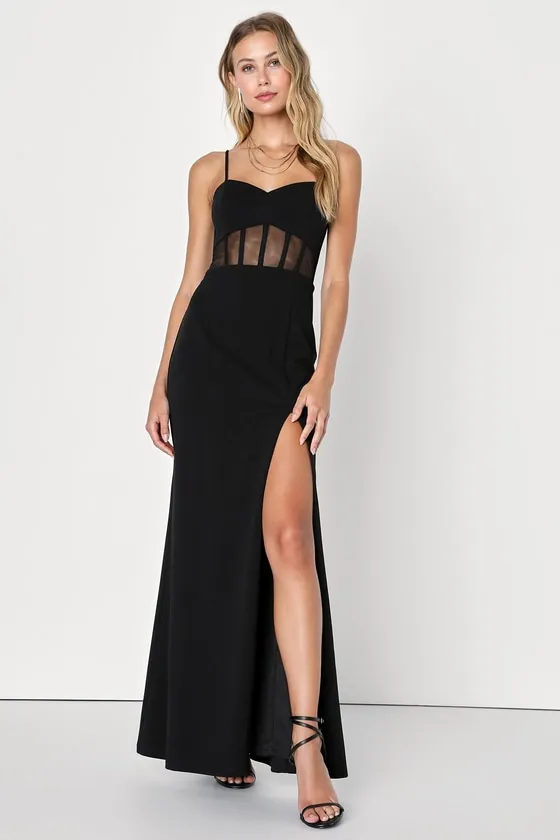 Remarkable Allure Black Corset Sleeveless Mermaid Maxi Dress sold by Lulus
