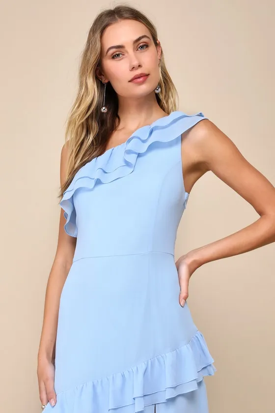 Brilliant Grace Light Blue Ruffled One-Shoulder Maxi Dress sold by Lulus product image thumbnail 4