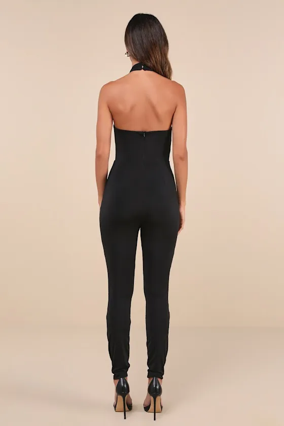 Relaxed Confidence Black Sleeveless Backless Halter Jumpsuit sold by Lulus product image thumbnail 2