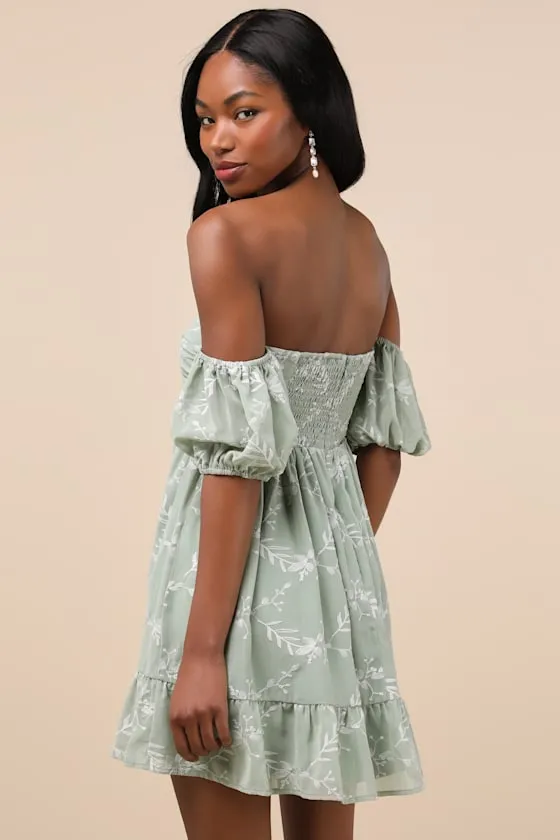 Cutest Icon Sage Green Embroidered Off-the-Shoulder Mini Dress sold by Lulus product image thumbnail 2