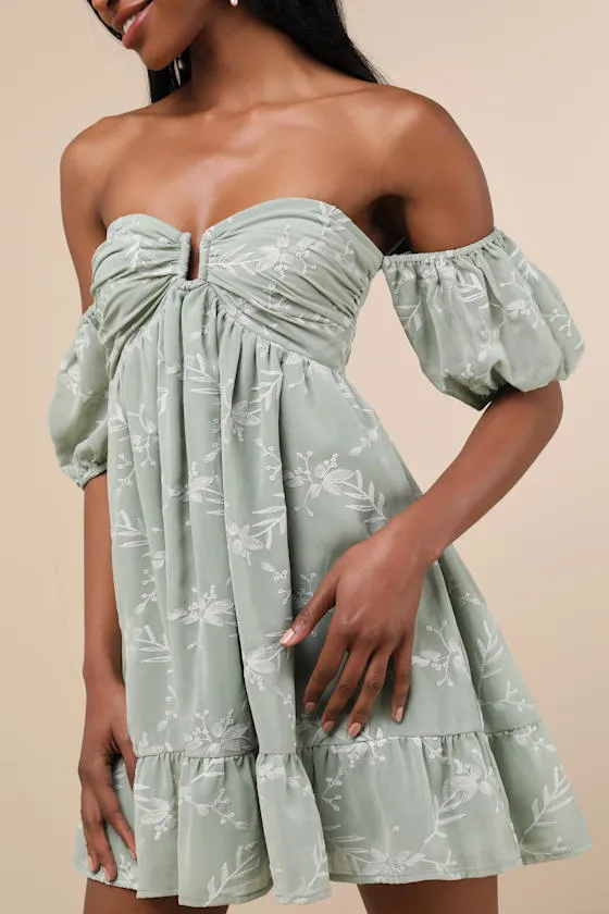 Cutest Icon Sage Green Embroidered Off-the-Shoulder Mini Dress sold by Lulus product image thumbnail 4