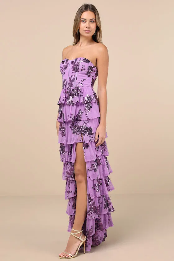 Definite Glamour Lavender Sequin Bustier Maxi Dress sold by Lulus product image thumbnail 4