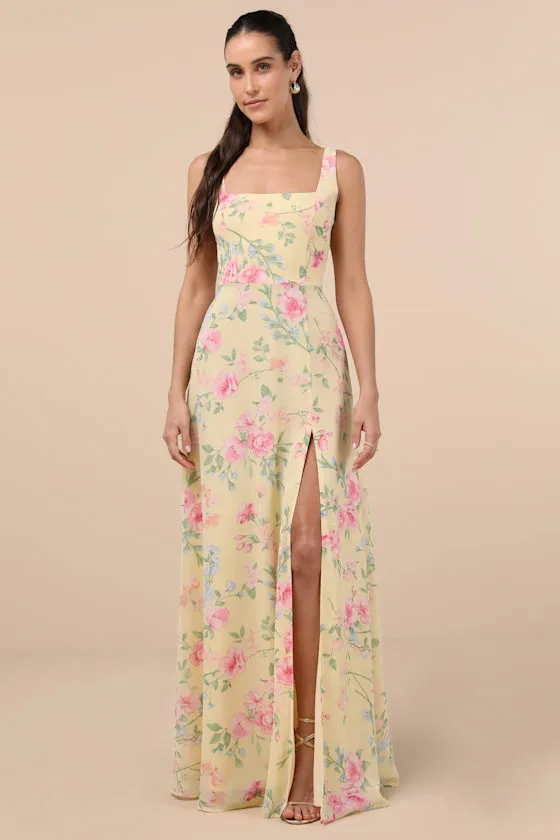 Remarkable Arrival Yellow Multi Floral Sleeveless Maxi Dress sold by Lulus