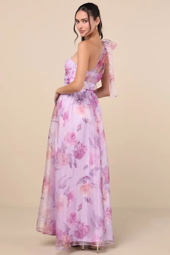Dramatically Lovely Lavender Floral One-Shoulder Maxi Dress sold by Lulus product image thumbnail 2