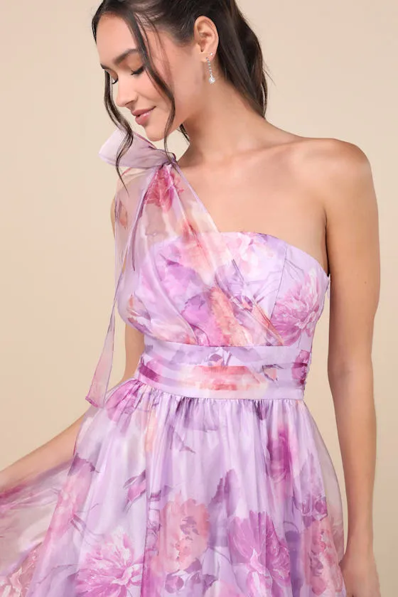 Dramatically Lovely Lavender Floral One-Shoulder Maxi Dress sold by Lulus product image thumbnail 3