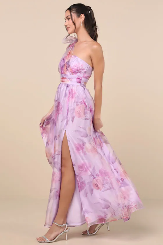Dramatically Lovely Lavender Floral One-Shoulder Maxi Dress sold by Lulus product image thumbnail 4