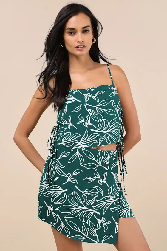 Belize Mentality Green Leaf Print Faux-Wrap Skort sold by Lulus