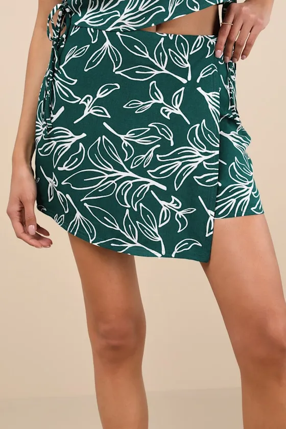 Belize Mentality Green Leaf Print Faux-Wrap Skort sold by Lulus product image thumbnail 2