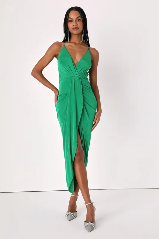 Dreamy Date Green Surplice Midi Dress sold by Lulus