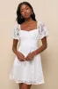 Sweetest Effect White Floral Burnout Puff Sleeve Mini Dress sold by Lulus
