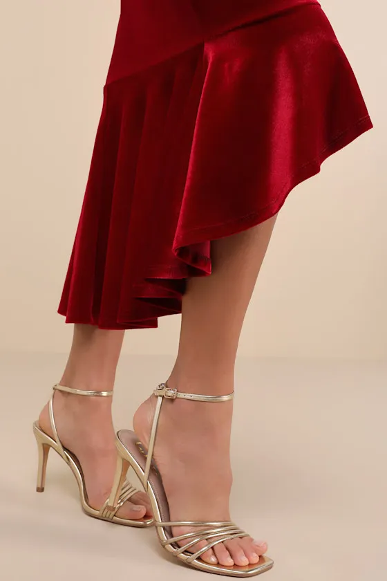 How Much I Care Wine Red Velvet Off-the-Shoulder Midi Dress sold by Lulus product image thumbnail 4