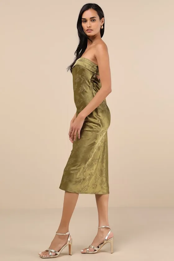 Impressive Favorite Olive Jacquard Strapless Midi Dress sold by Lulus product image thumbnail 2