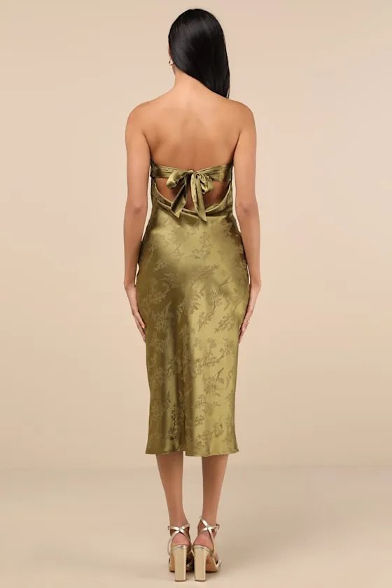 Impressive Favorite Olive Jacquard Strapless Midi Dress sold by Lulus product image thumbnail 3