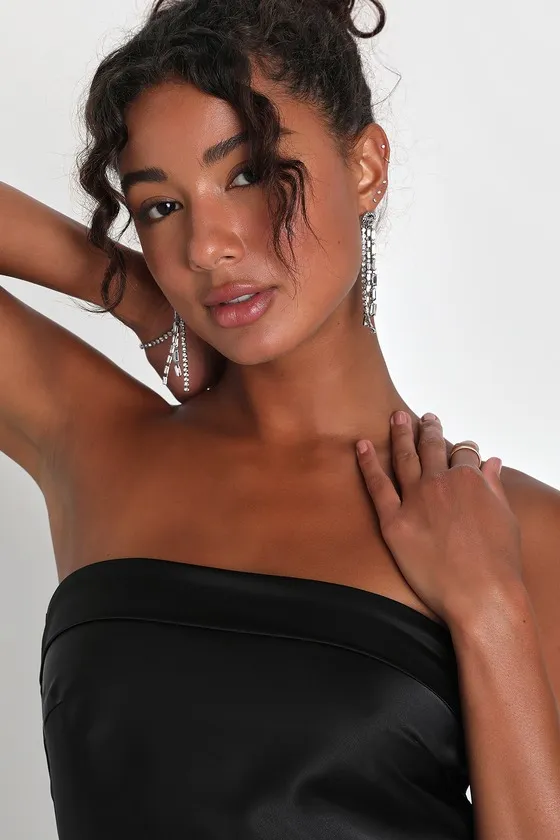 Exquisite Approach Black Satin Strapless Cowl Back Mini Dress sold by Lulus product image thumbnail 4