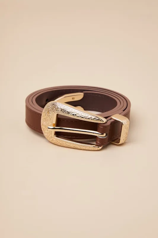 Phoenix Brown and Gold Embossed Belt sold by Lulus