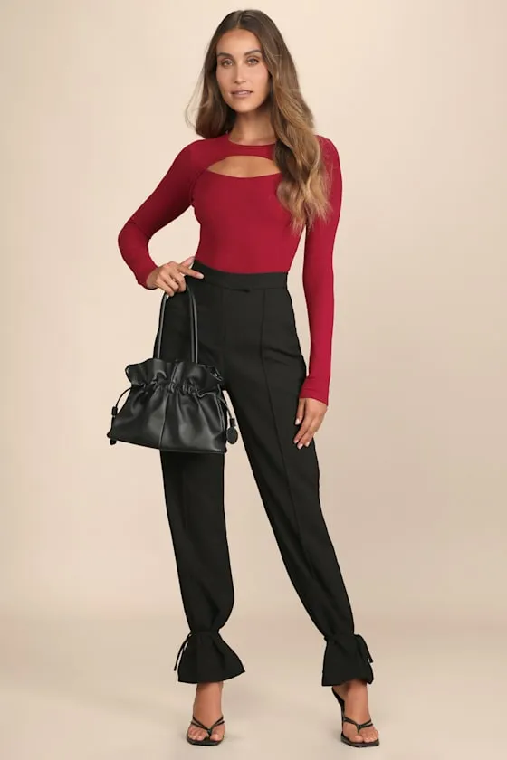 Flirty Little Secret Wine Red Ribbed Cutout Long Sleeve Top sold by Lulus product image thumbnail 3
