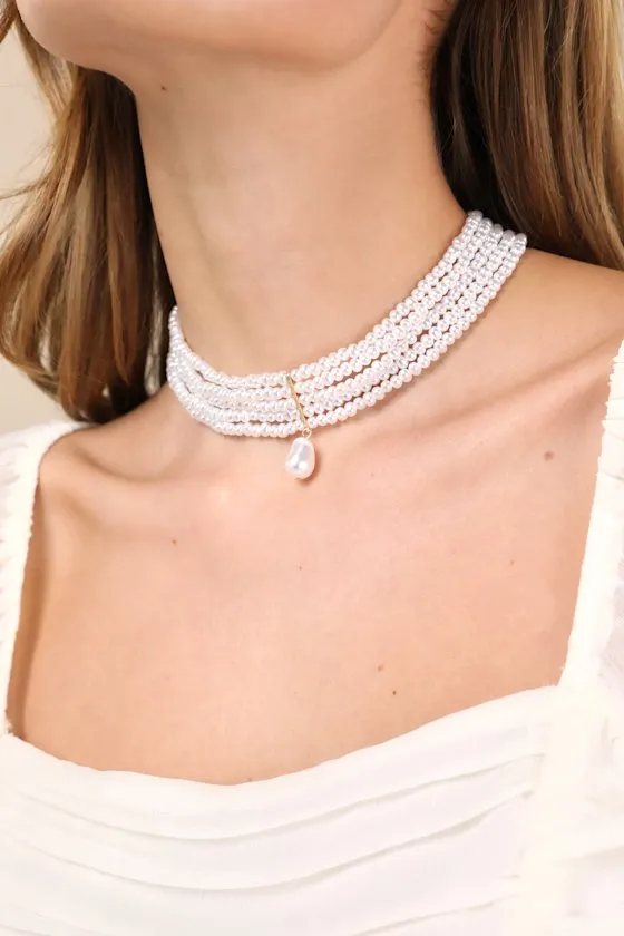 Oceannia White Pearl Choker Necklace sold by Lulus