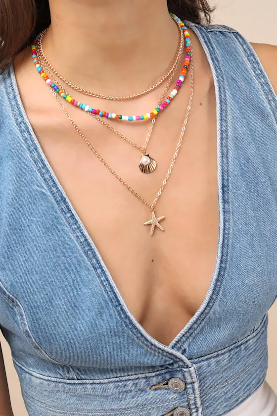 Kova Gold Rainbow Layered Beaded Charm Necklace sold by Lulus