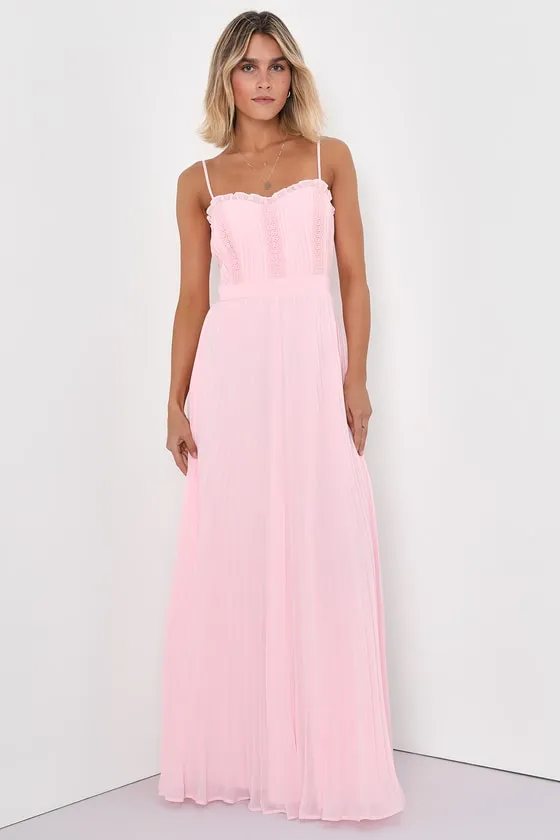 Precious Charm Light Pink Pleated Sleeveless Maxi Dress sold by Lulus