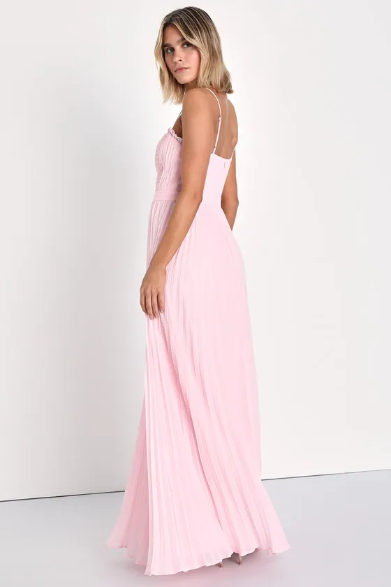 Precious Charm Light Pink Pleated Sleeveless Maxi Dress sold by Lulus product image thumbnail 4