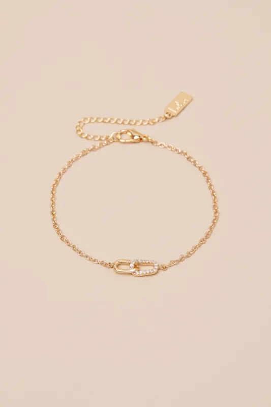 Modern Glow Gold Rhinestone Chain Link Bracelet sold by Lulus