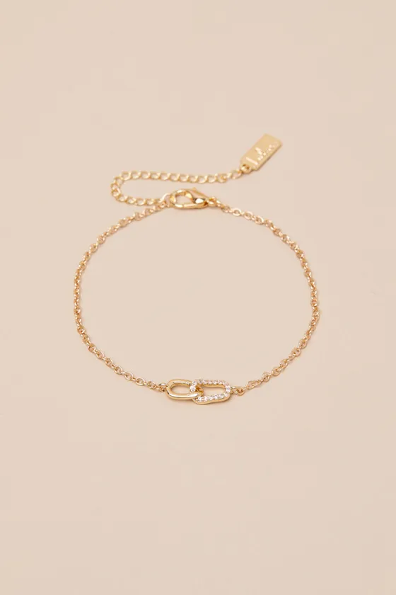 Modern Glow Gold Rhinestone Chain Link Bracelet sold by Lulus