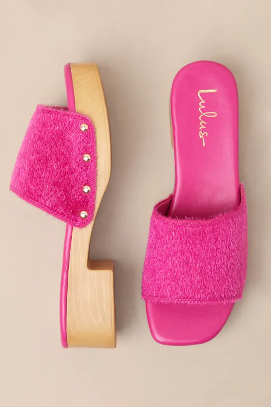Paley Fuchsia Faux Fur Platform Slide Sandals sold by Lulus product image thumbnail 2