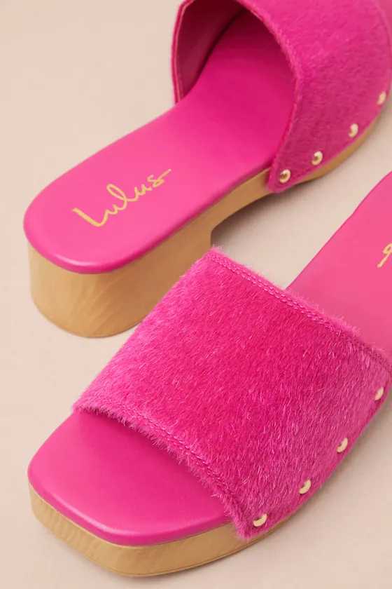 Paley Fuchsia Faux Fur Platform Slide Sandals sold by Lulus product image thumbnail 3