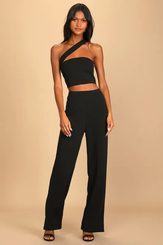 Flaunt It Like That Black One-Shoulder Two-Piece Jumpsuit sold by Lulus