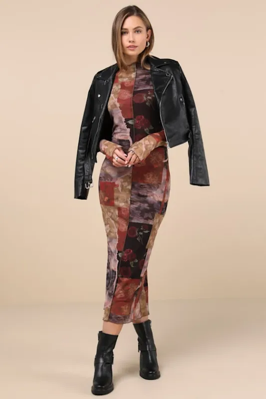 Aesthetic Adoration Multi Floral Mesh Long Sleeve Midi Dress made by Lulus
