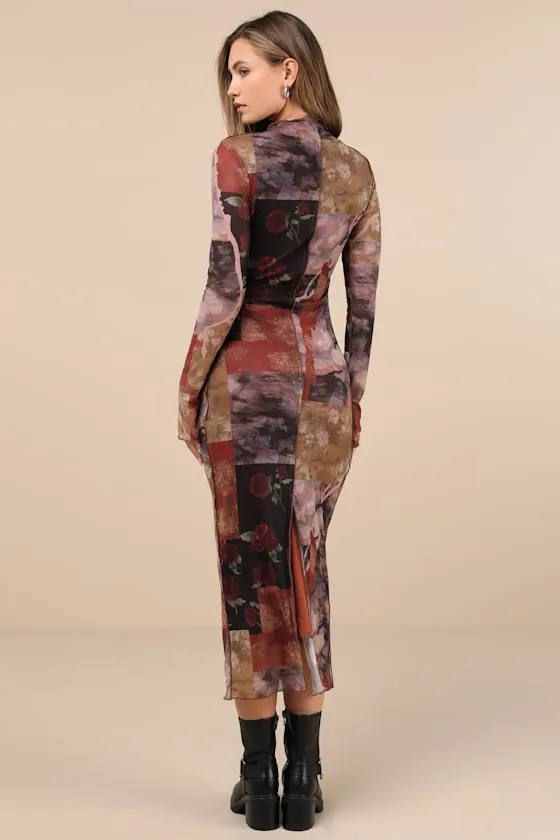 Aesthetic Adoration Multi Floral Mesh Long Sleeve Midi Dress sold by Lulus product image thumbnail 2