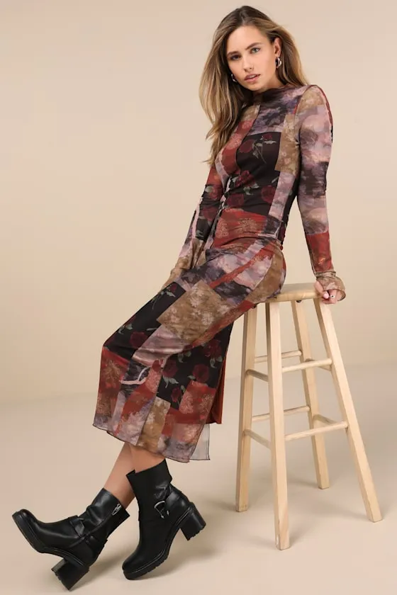 Aesthetic Adoration Multi Floral Mesh Long Sleeve Midi Dress sold by Lulus product image thumbnail 3