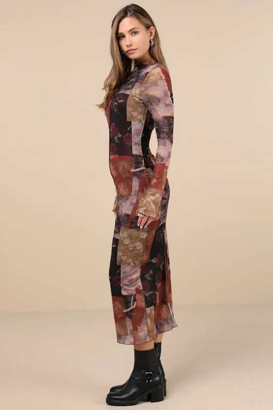 Aesthetic Adoration Multi Floral Mesh Long Sleeve Midi Dress sold by Lulus product image thumbnail 4
