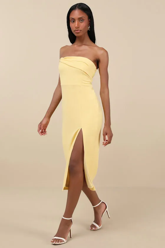 Twist and Make Up Light Yellow One-Shoulder Bodycon Midi Dress sold by Lulus product image thumbnail 2
