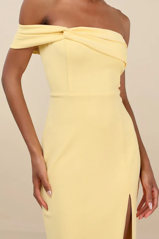 Twist and Make Up Light Yellow One-Shoulder Bodycon Midi Dress sold by Lulus product image thumbnail 4