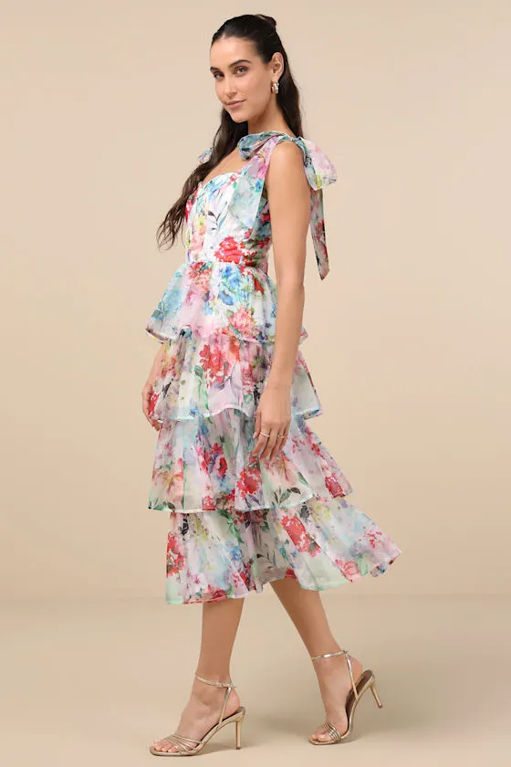 Vivid Sensation White Multi Floral Tie-Strap Midi Dress sold by Lulus product image thumbnail 2