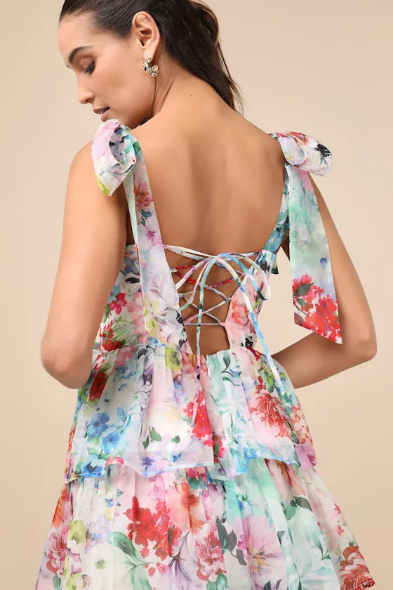 Vivid Sensation White Multi Floral Tie-Strap Midi Dress sold by Lulus product image thumbnail 4
