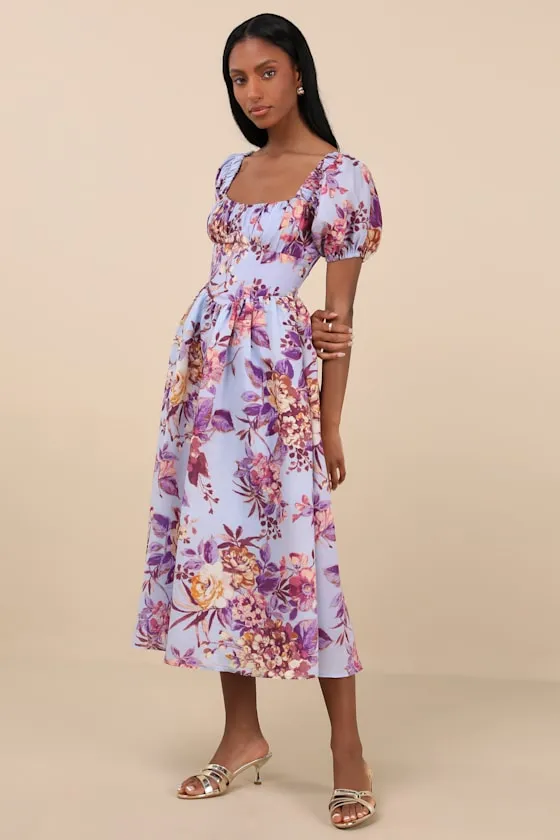 Adorable Tendencies Periwinkle Floral Puff Sleeve Midi Dress sold by Lulus product image thumbnail 2