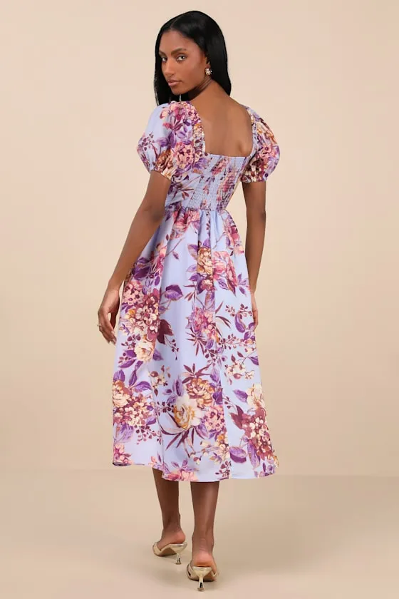 Adorable Tendencies Periwinkle Floral Puff Sleeve Midi Dress sold by Lulus product image thumbnail 3