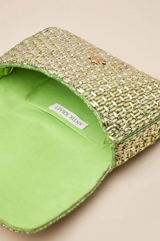 Stunning Glow Gold and Green Beaded Rectangular Mini Clutch sold by Lulus product image thumbnail 4