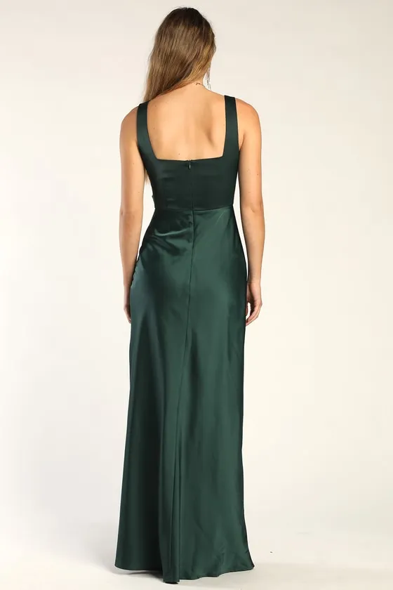 Red Carpet Romance Emerald Green Satin Square Neck Maxi Dress sold by Lulus product image thumbnail 4