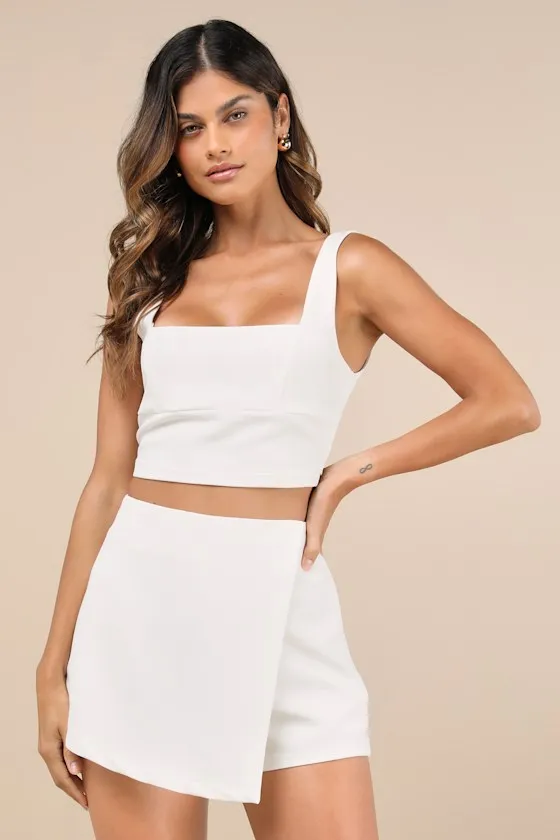 Exceptionally Styled Ivory Lace-Up Two-Piece Skort Romper sold by Lulus