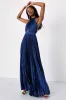 Midnight Moves Navy Blue Pleated Satin Cutout Halter Maxi Dress sold by Lulus