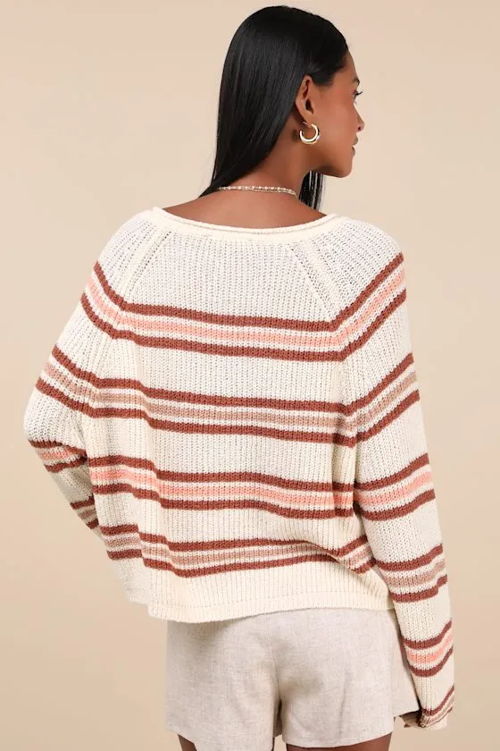 Deela Ivory Striped V-Neck Pullover Sweater sold by Lulus product image thumbnail 2
