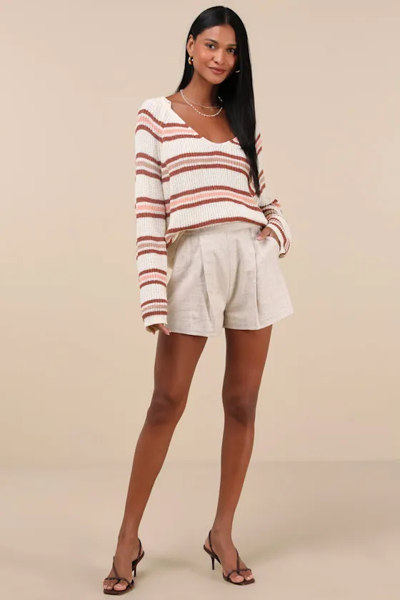 Deela Ivory Striped V-Neck Pullover Sweater sold by Lulus product image thumbnail 3