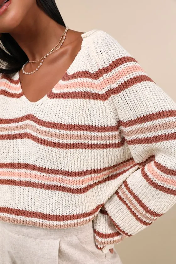 Deela Ivory Striped V-Neck Pullover Sweater sold by Lulus product image thumbnail 4